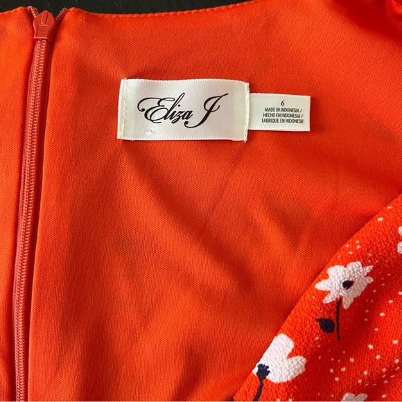 Eliza J v-neck floral long sleeve fit and flare tiered dress - Picture 4 of 8